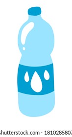bottle of water in the style of cartoon. drinking container with painted drops