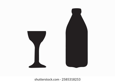 Bottle of water, vector can of soda icon set. Plastic and aluminum bottled beverage symbol. Water, beer, soda and juice silhouette.