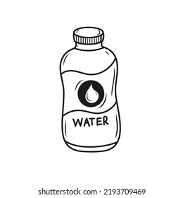 Botella de ilustración del vector de agua en el estilo de dibujo del doodle aislado en fondo blanco