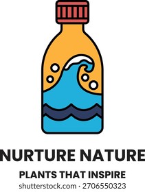 A bottle of water with a wave on it. The bottle is labeled "Nurture Nature" and is meant to inspire people to care for the environment