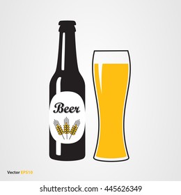 Bottle of  wheat beer with label and glass