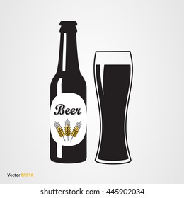 Bottle of  wheat beer with label and glass