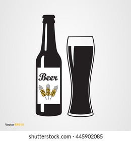 Bottle of  wheat beer with label and glass