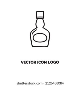 Bottle of whiskey flat line icon. Vector illustration isolated on white background
