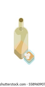 Bottle of whiskey with glass with ice