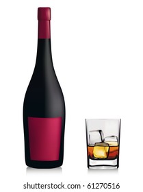 Flasche und Whiskey in Glas. Vektorgrafik.