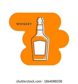 Bottle whiskey line art in flat style. Restaurant alcoholic illustration for celebration design. Design contour element. Beverage outline icon. Isolated on shape background in graphic style. Vector.
