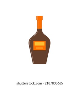 Bottle of whiskey or liquor, great design for any purposes. Cognac, brandy, rum. Flat style. Color form. Party drink concept. Simple image shape. Vector.
