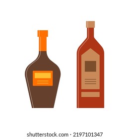 Bottle of whiskey and rum, great design for any purposes. Flat style. Color form. Party drink concept. Simple image shape. Vector.
