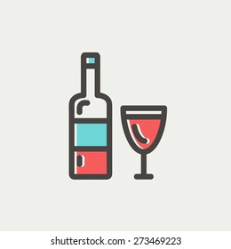 Bottle of whisky icon thin line for web and mobile, modern minimalistic flat design. Vector icon with dark grey outline and offset colour on light grey background.