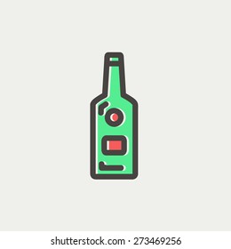 Bottle of whisky icon thin line for web and mobile, modern minimalistic flat design. Vector icon with dark grey outline and offset colour on light grey background.