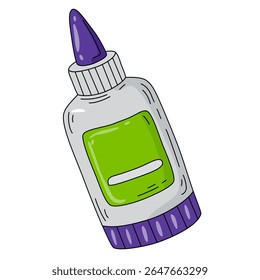 Garrafa de cola branca com topo roxo isolado sobre fundo branco. Ilustração de vetor plano