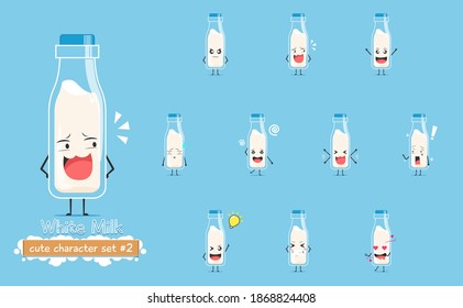 a bottle of white milk character emoticon set 2 isolated on cyan background. a bottle of white milk character emoticon illustration