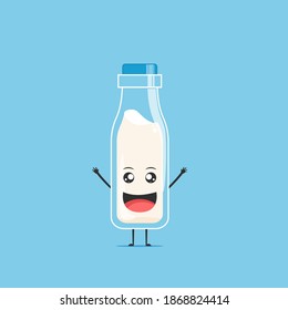 a bottle of white milk character feeling happy isolated on cyan background. a bottle of white milk character emoticon illustration
