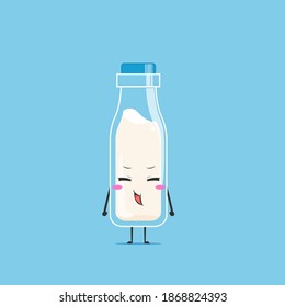 a bottle of white milk character gets bored isolated on cyan background. a bottle of white milk character emoticon illustration