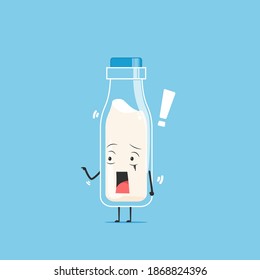 a bottle of white milk character got shocked isolated on cyan background. a bottle of white milk character emoticon illustration