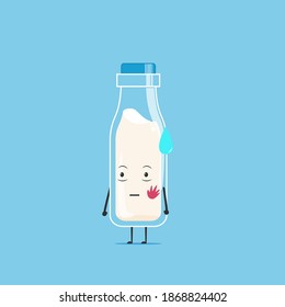 a bottle of white milk character got a slap on the face isolated on cyan background. a bottle of white milk character emoticon illustration