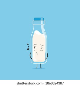 a bottle of white milk character whistling isolated on cyan background. a bottle of white milk character emoticon illustration