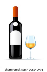 Bottle of white wine and a wine glass