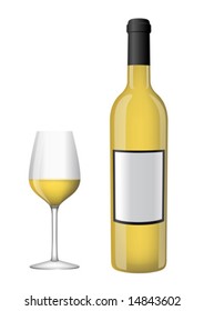 Bottle of white wine with a glass