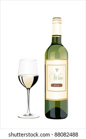 Bottle of white wine with a glass