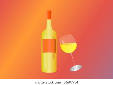 bottle white wine and glass ( background on separate layer )