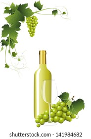 Bottle with White wine and grapes