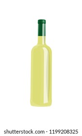 Bottle of white wine isolated on blank background. Elite classic alcoholic drink in modern glassware without label, template of vino or liquor bottle