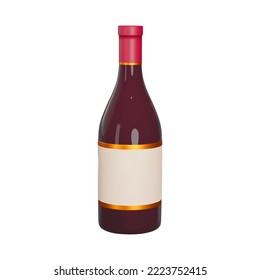 botella de vino icono 3d. Objeto aislado sobre fondo transparente