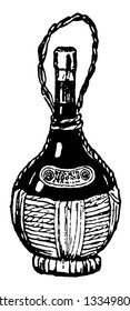 Bottle of wine is alcoholic beverage made from grapes and stored in Bottles, vintage line drawing or engraving illustration