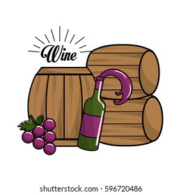 bottle of wine, barrel and grape icon