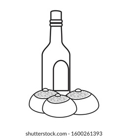 bottle of wine with breads line style icon vector illustration design
