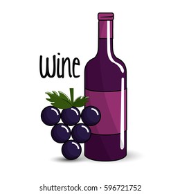 bottle of wine with bunch of grapes icon
