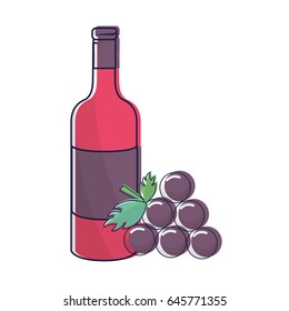 bottle of wine with bunch of grapes icon