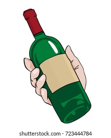 Bottle of wine cartoon image. Artistic freehand drawing.