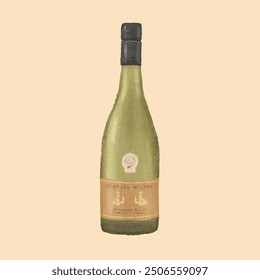 A bottle of wine consisting of an illustration of a segregation vector,label decoration