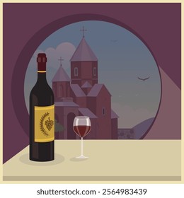  Bottle of wine and cup of red wine with beautiful background