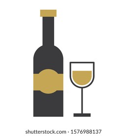 bottle wine with wine cupe icons. black and gold. vector illustration