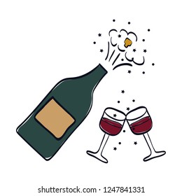 bottle wine with cups toasting