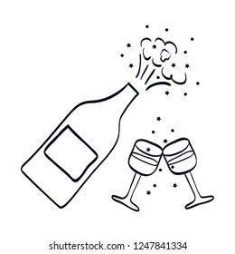 bottle wine with cups toasting