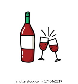 bottle of wine doodle icon, vector illustration