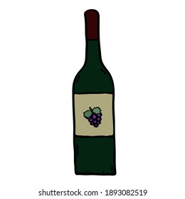 Bottle wine doodle logo icon sign Grape leaves symbol emblem Hand drawn sketch concept Cartoon old ancient game style design Fashion print clothes apparel greeting invitation card flyer banner poster