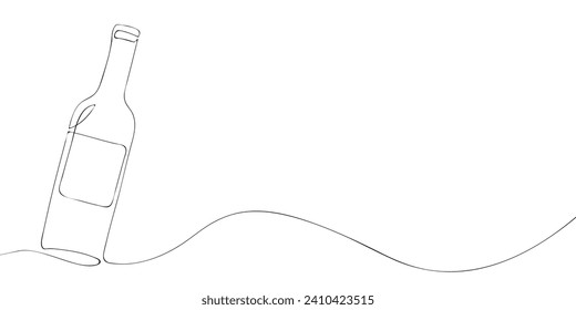 Una botella de vino dibujando en una línea. Botella del icono del vector del vino.