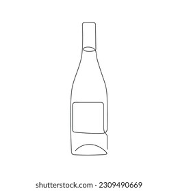 Bottle of wine drawn in one continuous line. One line drawing, minimalism. Vector illustration.