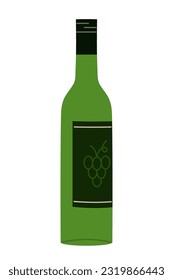 Bottle of wine.  Bottle with a drink and a label with grapes. Hand-drawn colored flat vector illustration isolated on white.
