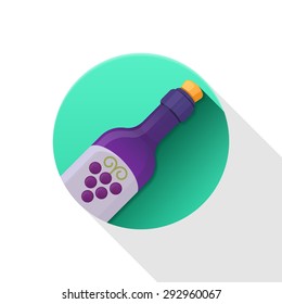 Bottle of wine flat icon on white background with long shadow.