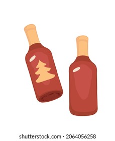 Una botella de vino. Vino de frutas, vino tinto. Celebración, fiesta, Navidad, Año Nuevo. Cumpleaños. Elemento vectorial aislado colorido sobre un fondo blanco. 