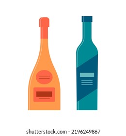Botella de vino y ginebra o vodka gran diseño para cualquier propósito. Estilo plano. Forma de color. El concepto de la bebida de fiesta. Forma de imagen simple. Vector.
