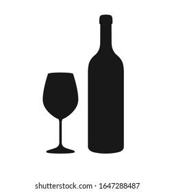 Botella de vino y vidrio