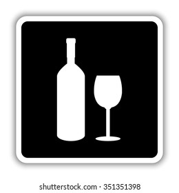 Bottle of wine and glass - black vector icon